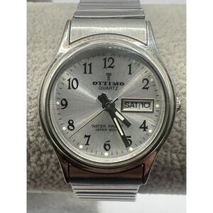 OTTIMO Womens Watch Silver Tone Day/Date Stretch NEW BATTERY 26MM 6" U
